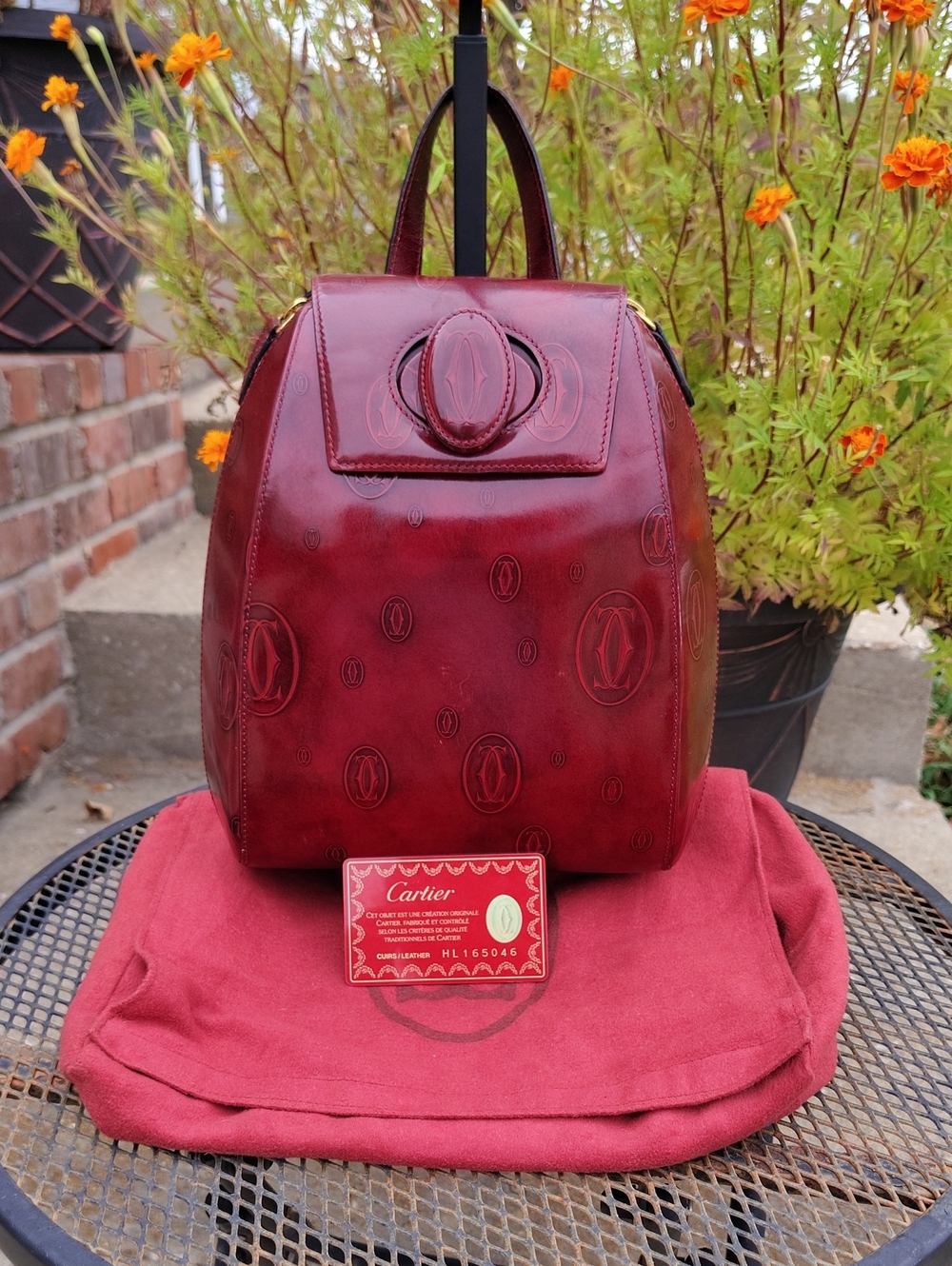 Vintage Cartier Happy Birthday Patent Leather Backpack Bordeaux Unisex Luxury